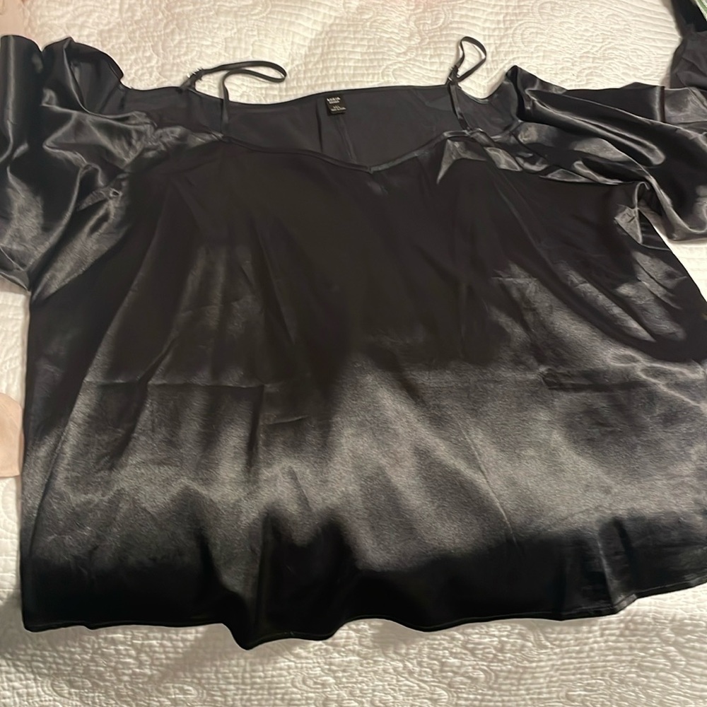 Black satin off the shoulders blouse